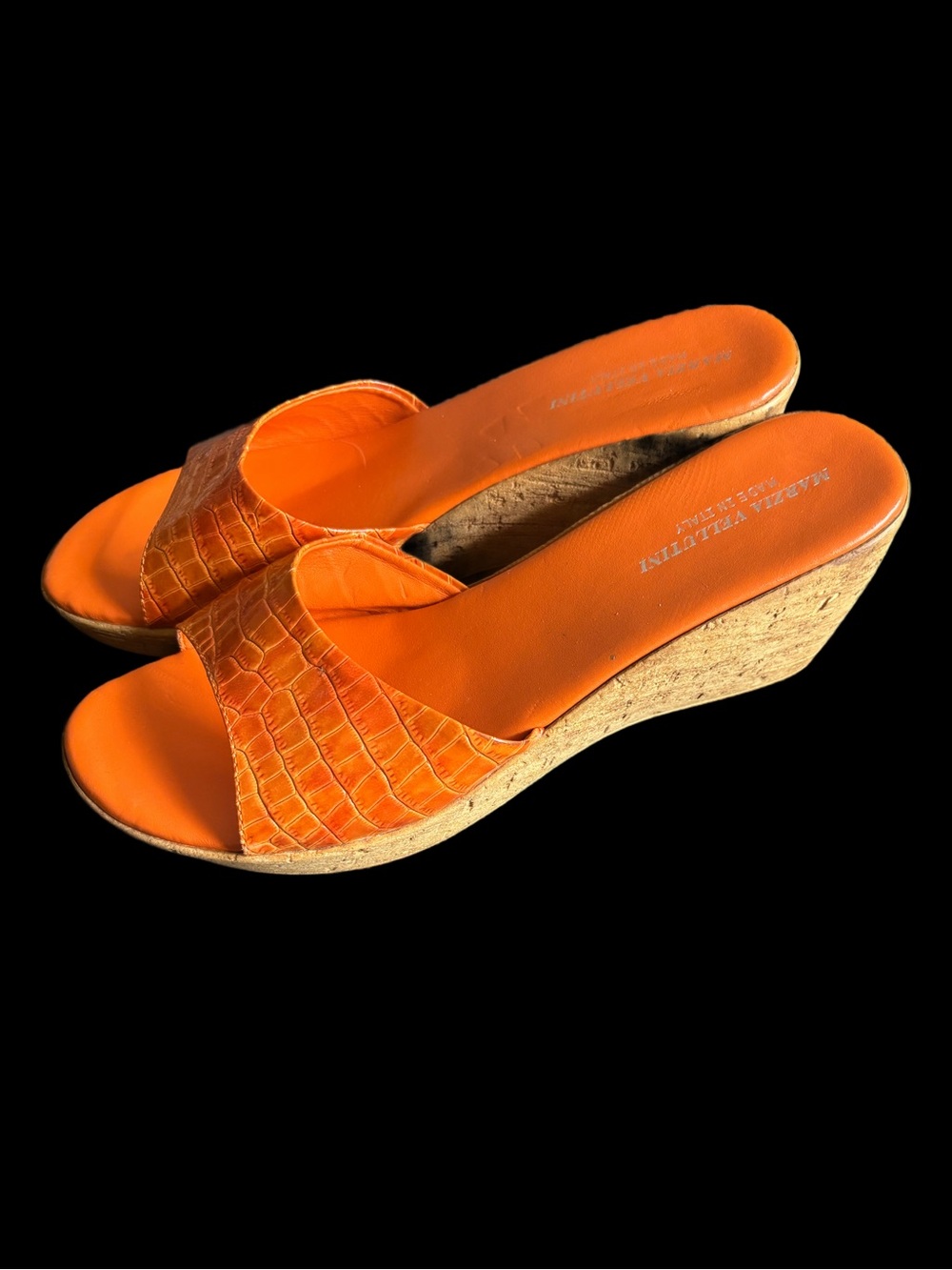 Orange Cork Slide on Wedges by Marzia Vellutini Made in Italy measured 8.5